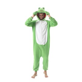 SimZoo Adult Animal Onesie Pajamas, Men and Women's Frog Costume Sleepwear, One-Piece Unisex Homewear Medium