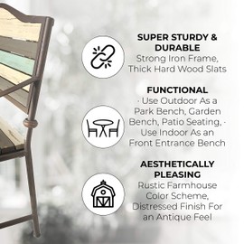 BACKYARD EXPRESSIONS PATIO · HOME · GARDEN 914811 45 Inch Patio, Garden, Porch Bench, Cast Iron Love Seat, Cream, Grey, Teal