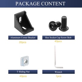 4040 Aluminum Profile Connector Set,20pcs 4040 Corner Bracket + 40pcs 40 Series M8 T Nuts + 40pcs M8x16mm Hex Socket Cap with Wrench (Black)