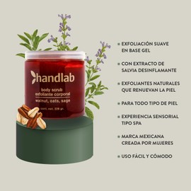 Hand Lab Exfoliante Corporal en Gel 226 gramos, Con Extracto de Salvia Desinflamante, Fécula de Maíz, Avena y Nuez