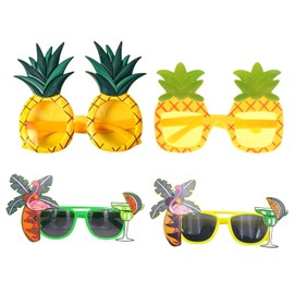 NIDHFG 4 Pieces Of Hawaiian Glasses, Pineapple Flamingo Style, Creative Funny Props, Beach Dance Decorations, Fun Party Sunglasses.