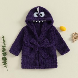 MAHUAOYIXI Toddler Boys Girls Bathrobe Cartoon Animal Plush Hooded Long Sleeve Sleep Robe Dinosaur Fleece Pajamas Dressing Gown Soft Cosy Velvet Warm Embroidery Sleepwear (Purple, 18-24 Months)