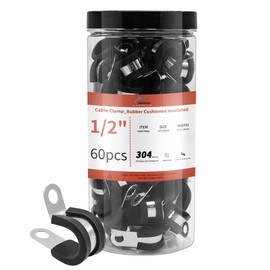 AKIHISA 60pcs 13mm Stainless Steel Cable Clamps, 1/2" 304 Stainless Steel Rubber Coated Cushioned Insulated Cable Clamp, Metal Clamp, Loop Clamps, Pipe Clamp for Wiring, Pipes and Hoses