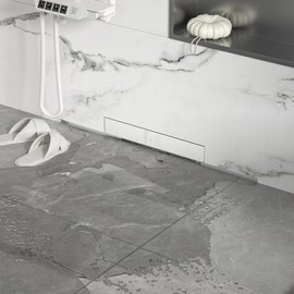 Bernkot Linear Wall Drain 12’’, 304 Stainless Steel Side Drain w/Tiled Grate & Hair Strainer, Brushed Tiled Shower Drain for Bathroom, CUPC Certified