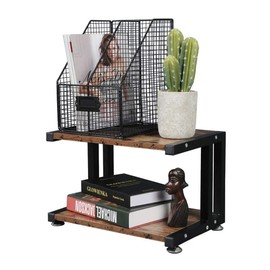 CIKEA Printer Stand with Wood, Desktop Stand for Printer, Desktop Printer Stand with Storage Shelf, 2 Tier Desk Shelf,Multi-Purpose Desk Organizer for Fax Machine, Scanner, Files, Books