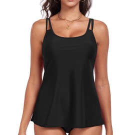 Actglow Women's Flowy Tankini Tops Only - Modest Bathing Suit Loose Fit Plus Size Swimsuits Swim Tops for Women 2025 (No Bottom) Black 16W
