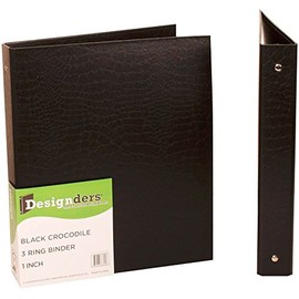 JAM PAPER Premium Crocodile Textured 1 inch Binder - Black 3 Ring Binder - Sold Individually