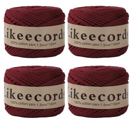 Likeecords - Cordón de macramé 100% algodón de 1,5 mm x 656 yardas (600 m) 1,5 m de hilo de macramé de ganchillo para manualidades y tejer decoración del hogar (rojo vino)