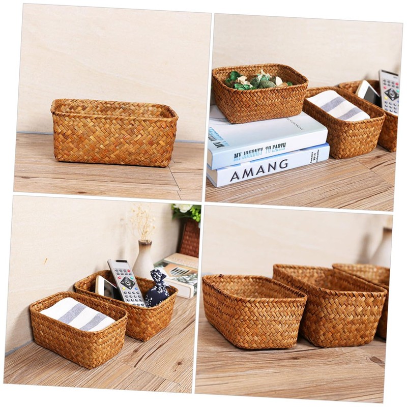 KOMBIUDA Rattan Storage Basket Handwoven Storage Basket Seagrass Woven Basket