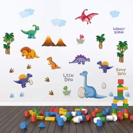 Runtoo Dinosaur Wall Decals Dino Adventure Wall Stickers Kids Boys Baby Nursery Bedroom Wall Décor