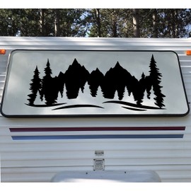 Minglewood Trading Mountain Forest Scene Vinyl Decal V11 - RV Camper Graphics - Die Cut Sticker