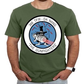 366th TFW Da Nang Gunfighters Logo Military Green Adult T-Shirt-Medium