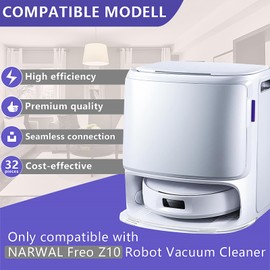Accessories Replacement Compatible with Narwal Freo Z10 Robot Vacuum, 2 Main Brush, 6 Hepa Filter, 6 Dust Bags, 8 Mop Pads, 6 Side Brushes, 2 Water Tank Filter Sponge (Freo Z10 Kits)