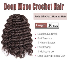 ToyoTree Deep Twist Crochet Hair - 10 Inch 8 Packs Light Brown Short Curly Deep Wave Crochet Hair, Synthetic Ocean Wave Braiding Hair Extensions (10 Inch,#4-8P)