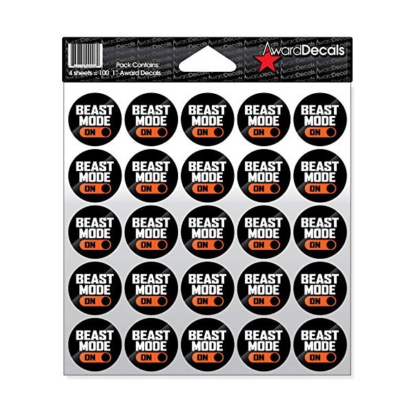 Award Decals Beast Mode Sticker Set (100 Decals) The Original Award Decals Premium 20mil Thick 1" Helmet Decals Made in The USA Since 1976