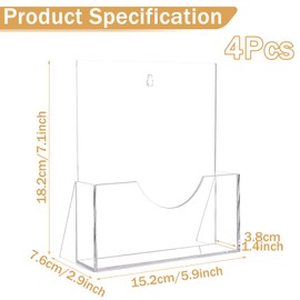 ZOFUN 4 Pcs A5 Disply Stands, 15.2 x 3.8 x 18.2 cm A5 Brochure Stands Freely Stand, A5 Leaflet Holder with Hangding Hole, Acrylic Leaflet Display Stands for Office Restaurants Reception