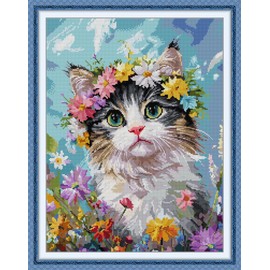 Stitchhaven 14CT Cute Cat Counted Cross Stitch Kit for Beginners, Unprinted Complete DIY Embroidery Set with Pattern & Tools, Premium Aida Cloth & Threads (Pink Nosed Kitten)