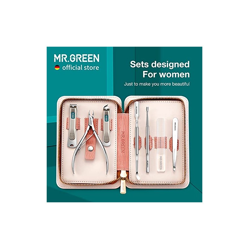 7-in-1 Manicure Set with Stylish Pink Striped Case