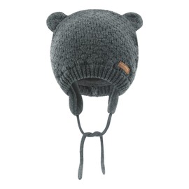 BAVST Baby Beanie Hat for Winter with Earfalp Cute Bear Kids Toddler Girls Boys Warm Knit Cap 0-36M (S Grey-Dark)