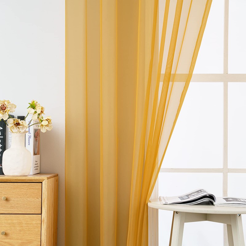 MIULEE 2 Panels Solid Color Gold Sheer Fall Window Curtains