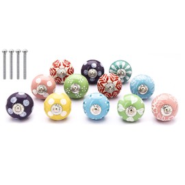 NAQSH Ceramic Cabinet Knobs Kitchen Drawer Knob Handpainted Cupboard Door & Drawers Pulls (Multicolor) (Pack of 12)