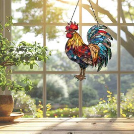 Rooster Ornament Acrylic Window Hanging, Gift for Rooster Lovers, Home Wall Room Hanging Decor, Christmas Decorations