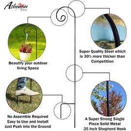 Ashman Shepherd Curled Hook (20 Pack), 35 Inch Tall 1/4 Inch Thick, Made of Premium Metal for Hanging Bird Feeders, Mason Jars, Plant Hangers, Flower Basket, Christmas Lights, Lanterns, and Weddings