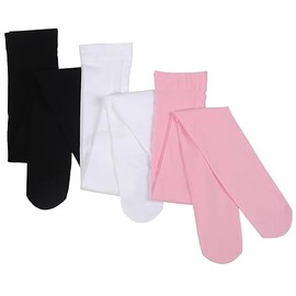 Paralinda Girls Dance Tights Student School Tights 40 Den 3-Pack (Black/White/Pink, 4-6)