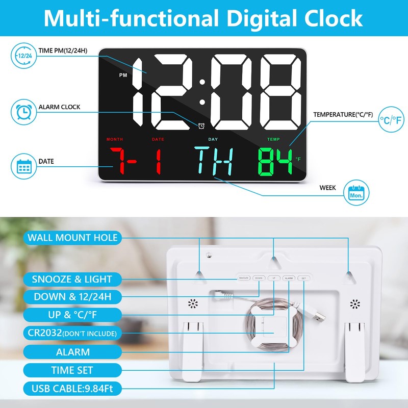 SZELAM Digital Clock Large Display, 11.5 Inch Digital Calendar Alarm