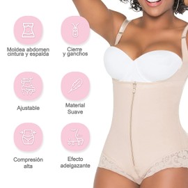 Deppiani Fajas Colombianas para mujer ideal para moldear Abdomen, Cintura y Espalda. Faja moldeadora para lucir y tonificar figura. Faja postquirurgica para mujer ajustable. Shapewear (Beige, S)