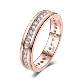 JewelryPalace Rose Gold Plated 925 Sterling Silver Rings for Women, Channel Set Wedding Band Eternity Ring, Anniversary CZ Simulated Diamond Ring, Girls Womens Jewellery Gifts I