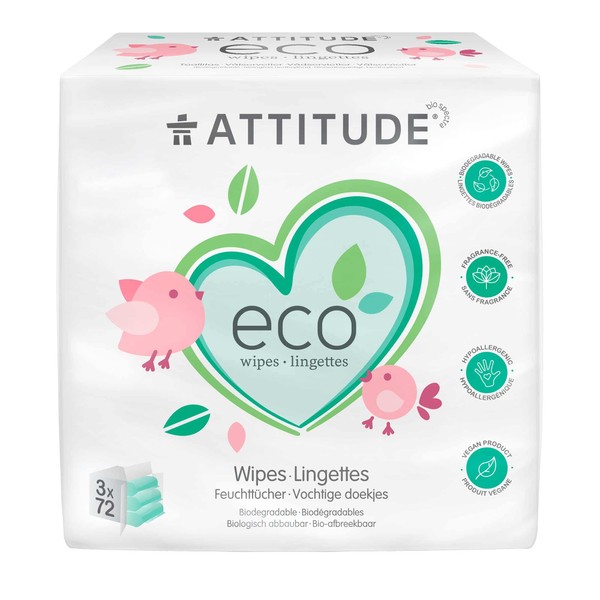ATTITUDE Eco Wipes Fragrance-Free 216 Wipes