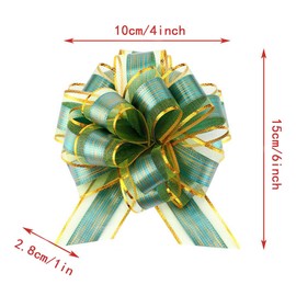 TRKETK 10 Pcs 6 Inch Green Ribbon Pull Bows with Gold Edge, Organza Car Gift Wrapping Bow Ribbon Gift Wrap Bows Flower Decorations Pull Bows for Valentine's, Birthday, Wrapping