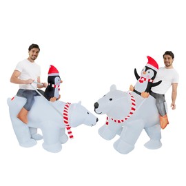 Christmas Inflatable Penguin Riding Polar Bear Costume Adult Inflatable Riding Costume Christmas Blow Up Suit for Christmas Party/Parade