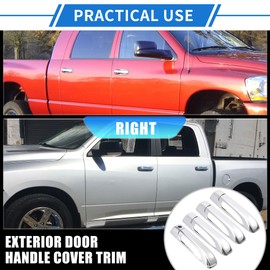 VekAuto 4 Pcs Chrome Exterior Side Door Handle Cover Trim Compatible for Dodge for Ram 1500 2500 3500 2010-2018, Durable ABS Silver Tone