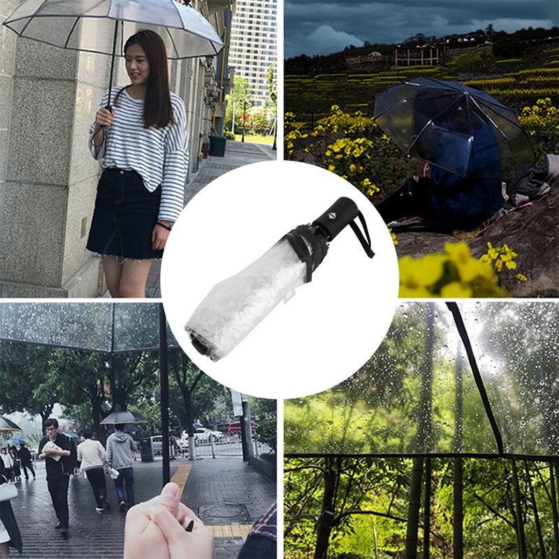 Foldable Transparent Umbrella Umbrellas Portable Tri-Fold Women Fashion Umbrella Clear