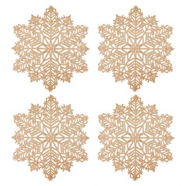 Christmas Gold Placemats - 4Pcs Gold SnowFlake Placemats and Coaster Sets Christmas Table Mats for Christmas Wedding Dinner Party Restaurant Hotel Table Decoration,38cm and 10cm
