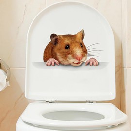 Hamster Mouse Toilet Cover Sticker Decals,Animal Rat Mouse Waterproof Toilet Lid Tank Seat Decals Cistern Self-Adhesive Bathroom Wall Sticker