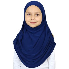 Firdevs Islamic Girl Child Practical Amira Hijab Two Piece Muslim Scarf & Bonnet - Instant Easy Hijab (Navy Blue)