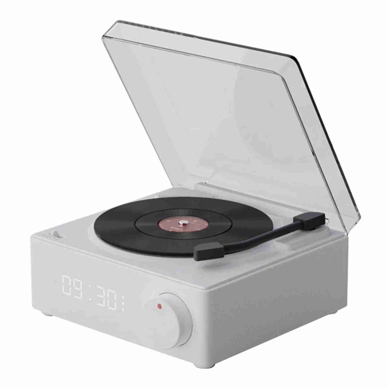 Rotating Vinyl Disc Alarm Clock Speaker Retro 360 Degree Stereo