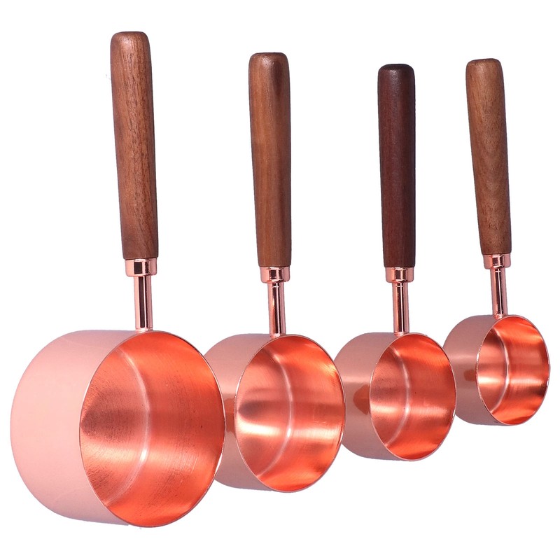 4Pcs Measuring Cups and Spoons Set with Copper Plated Handle