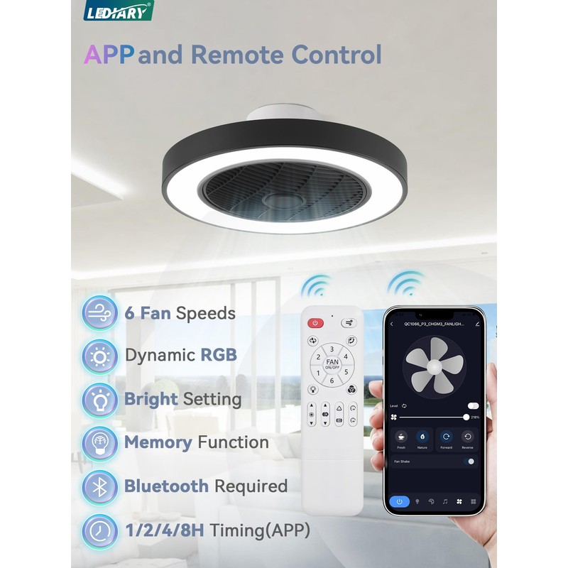 LEDIARY 20 Inch Low Profile Ceiling Fans With Lights, Led