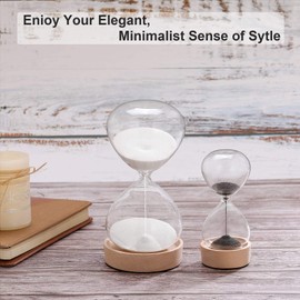Hourglass 30 Minute Sand Clock Timer 5 Minute Set:Sand Watch 30 Min,Mini Reloj De Arena 5 Minuto,Unique Wooden Base Half Hour Glass Sandglass for Wedding Home Desktop Office Decorative