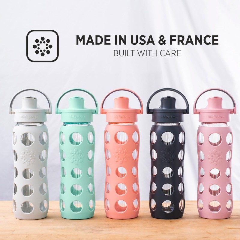 Lifefactory 22-Ounce Glass Water Bottle with Active Flip Cap and