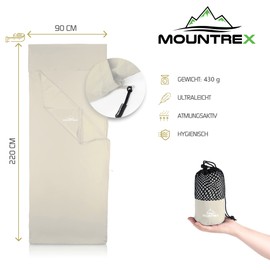 MOUNTREX® Hut Sleeping Bag - Sleeping Bag Ticking with Full Zip (220 x 90 cm) - Outdoor & Indoor Summer Sleeping Bag Inner Sleeping Bag - Small Pack Size & Especially Soft (Ecru)
