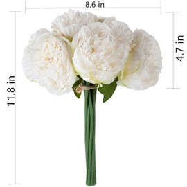 U'Artlines 20 Heads Artificial Peony Silk Flower Leaf Home Office Wedding Party Festival Bar Decor (Cream White)