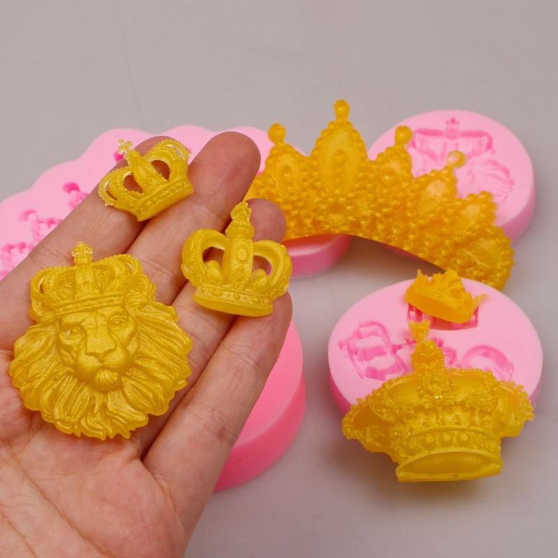 Royal Crown Silicone Molds Set, Lion and Tiara Fondant Molds,
