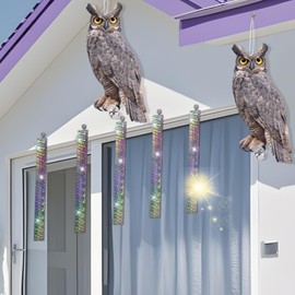 Flat Fake Owl to Keep Pigeon Away with Reflective Tape, Plastic Owls to Scare Pigeon Away from Porch Patio Balcony, 2Pcs Pigeon Scare Devices, Garden Owl to Scare Squirrel Woodpecker for Outdoor