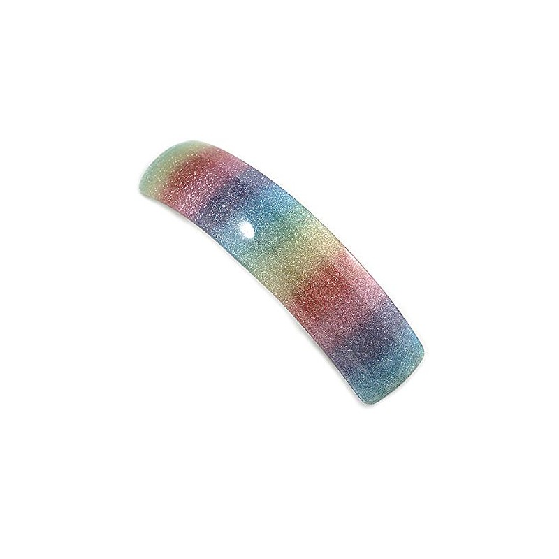 'Rainbow' Glitter Acrylic Square Barrette/Hair Clip In Silver Tone -