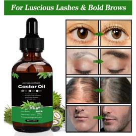 2 Pack Jamaican Black Castor Oil for Hair Growth, 100% Pure Cold Pressed Castor Oil for Hair, Eyelashes, Eyebrows, Massage Oil for Aromatherapy